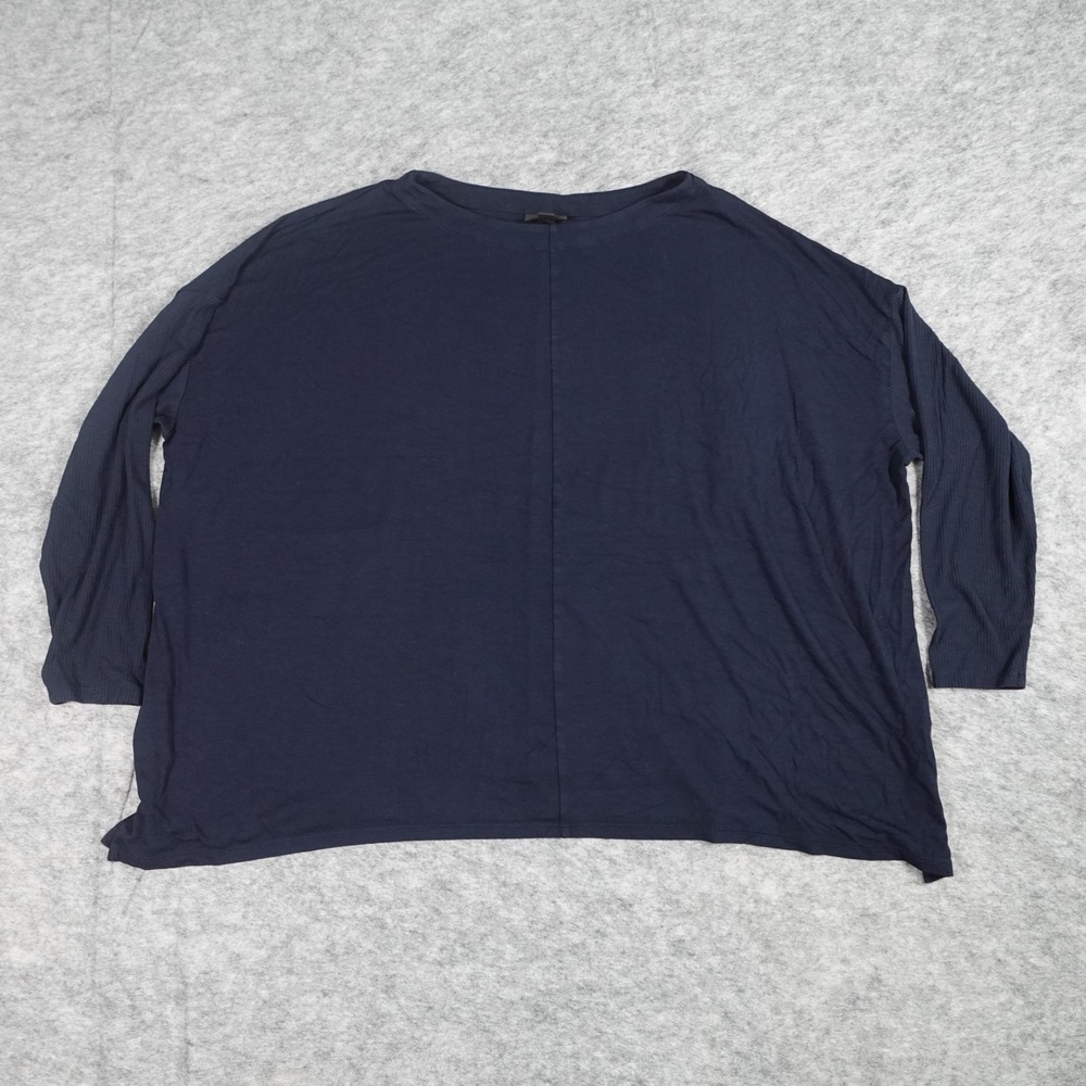 J Jill Top Womens Extra Large Navy Blue Crew Neck 3/4 Sleeve Jersey Knit Stretch
